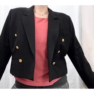 Vintage Elliott Lauren Black Double Breasted Cropped Tailored Blazer Women's 14
